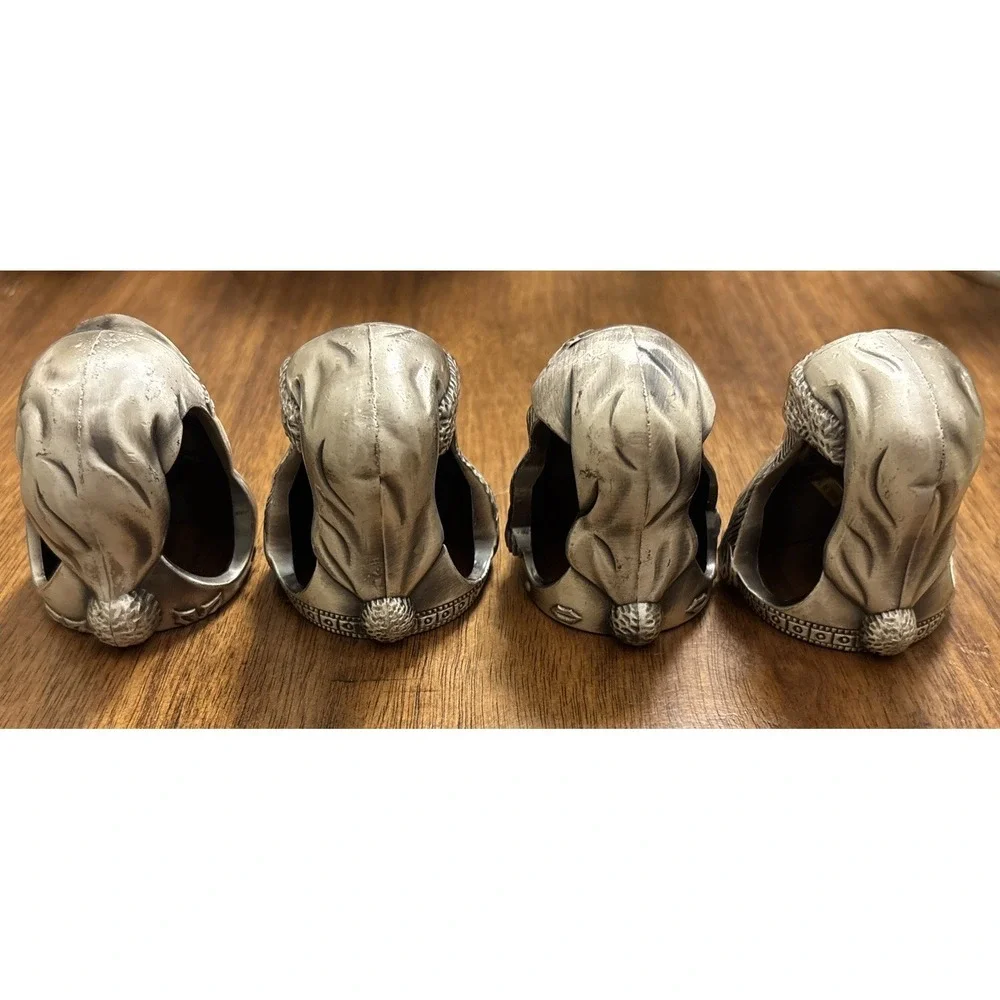 Vintage 1995 Santa Claus Pewter Napkin Holders Set of 4 Home for the Holidays